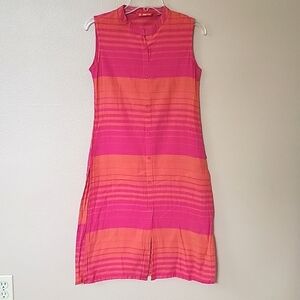 Marcia Pink Orange Striped Split Side Midi Dress - Size Small